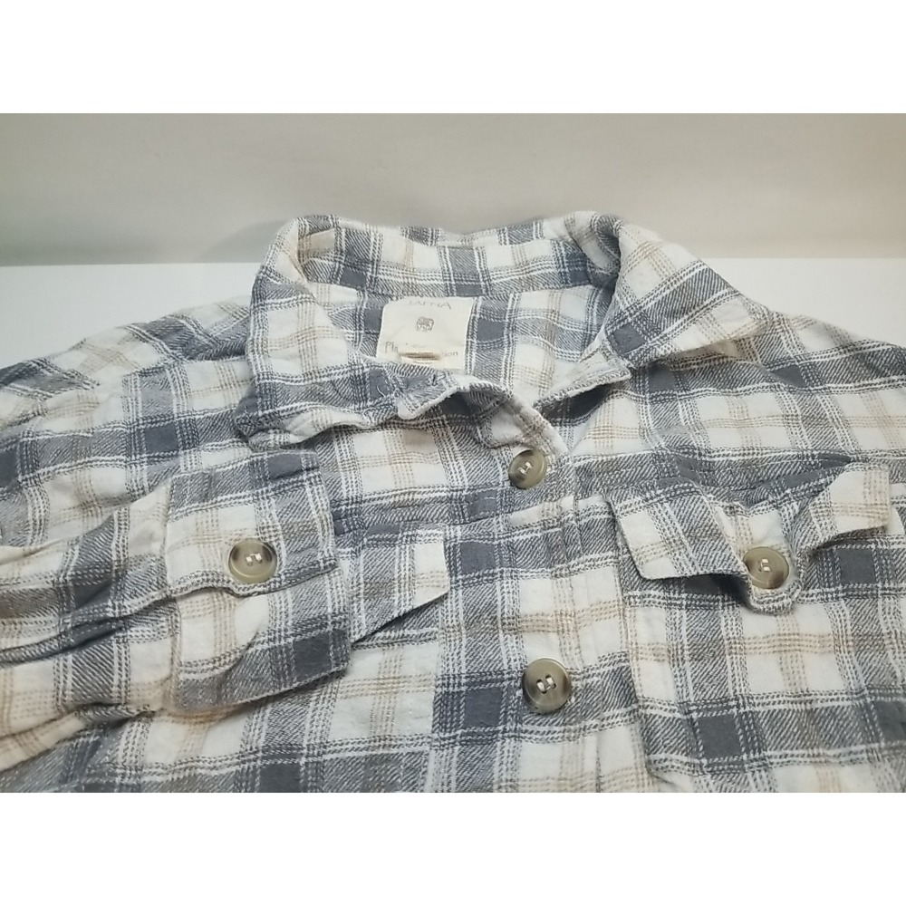 Japna‎ Womens Plaid Flannel Shirt Size Small Gray White Long Sleeve Button Up